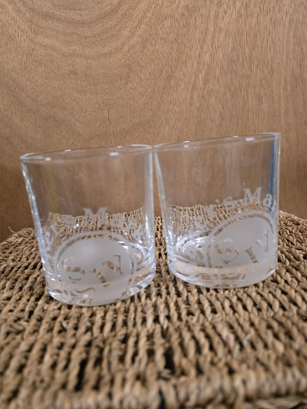 Clear Etched Glasses Makers Mark - Set of 2